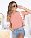 Emma Cropped Waffle Knit Henley - Faded Brick