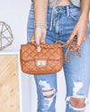 Zoe Quilted Turnlock Crossbody - Cognac