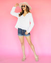 Beckie Button V-Neck Gauze Top - Off White