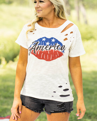 American Honey Distressed Graphic Tee - White