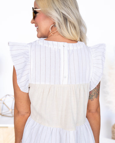 Chandler Color Block Ruffle Sleeve Top - Cream Multi