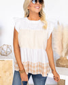 Chandler Color Block Ruffle Sleeve Top - Cream Multi