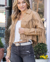 Dolly Faux Leather Fringe Jacket - Tan