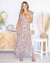 Jasmine Floral Sweetheart Neckline Midi Dress - Mocha