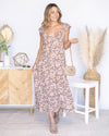 Jasmine Floral Sweetheart Neckline Midi Dress - Mocha