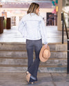 Maria Striped Cropped Distressed Denim Jacket - Light Wash