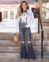 Maria Striped Cropped Distressed Denim Jacket - Light Wash