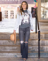 Maria Striped Cropped Distressed Denim Jacket - Light Wash