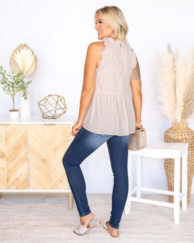 Reese Ruffle Sleeve Printed Tank - Light Taupe