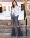 Maria Striped Cropped Distressed Denim Jacket - Light Wash