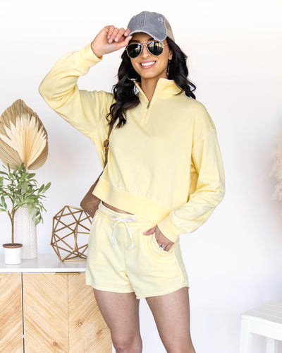 Cora Drawstring Pocketed Shorts - Canary Yellow