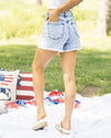 American Woman Flag Printed Shorts - Light Wash