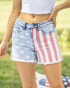 American Woman Flag Printed Shorts - Light Wash