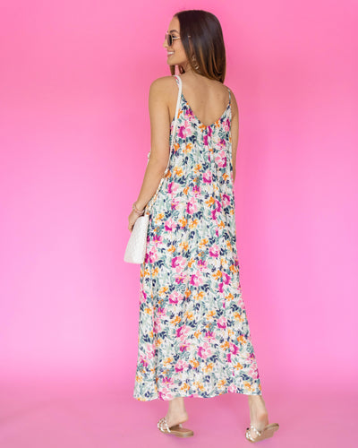 Eden V-Neck Pocketed Maxi Dress - Sage Multi