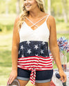 Star Spangled Front Tie Tank - Navy
