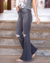 Rizo High Rise Distressed Super Flares - Faded Black