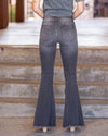 Rizo High Rise Distressed Super Flares - Faded Black