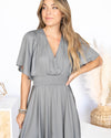 Alanis Flutter Sleeve Satin Midi Dress - Grey