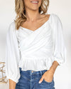 Angelica Pleated Peplum Smocked Top - Off White