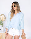 Whitney Button Down Waffle Knit Top - Baby Blue