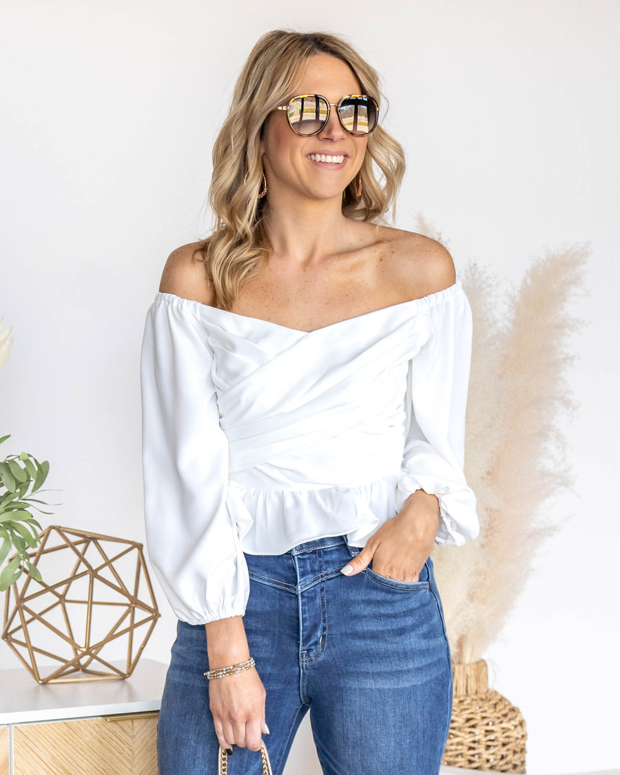 Angelica Pleated Peplum Smocked Top - Off White