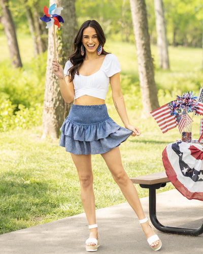American Sweetheart Back Tie Crop Top - White