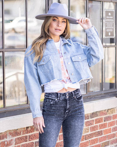 Chelsea Cropped Distressed Denim Jacket - Light Wash