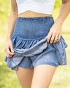 Grace Smocked Tiered Skort - Denim Blue