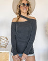 Avery Ribbed One Shoulder Fitted Top - Faded Black
