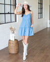 Girl Next Door Button Down Dress - Denim Blue