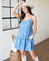 Girl Next Door Button Down Dress - Denim Blue