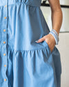 Girl Next Door Button Down Dress - Denim Blue