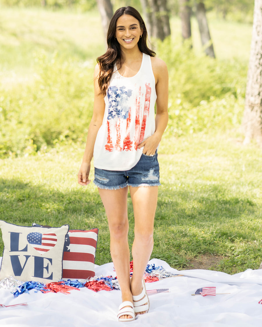 American Flag Graphic Tank - Off White