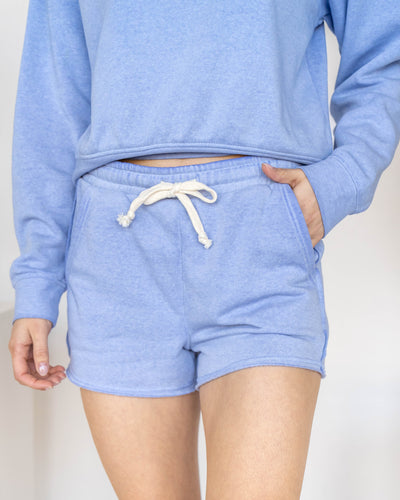 Cora Drawstring Pocketed Shorts - Heather Baby Blue