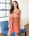 Setting Sun Embroidered Dress - Rust