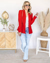 Hallie Open Front Pocketed Blazer - Red