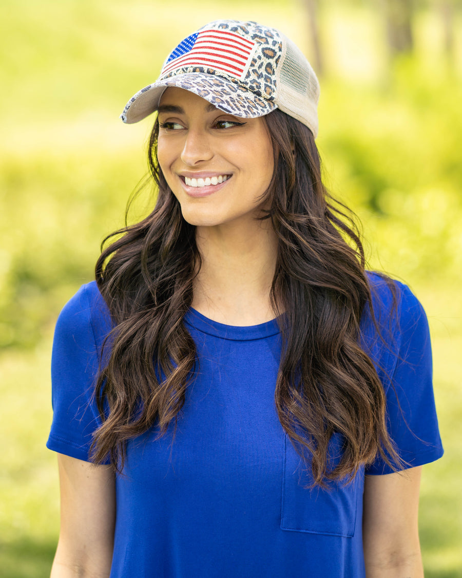 Freedom American Flag Glitter Trucker Hat - Leopard