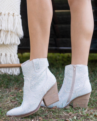 Kady Rhinestone Cowboy Booties - Silver