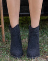 Kady Rhinestone Cowboy Booties - Black