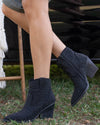 Kady Rhinestone Cowboy Booties - Black