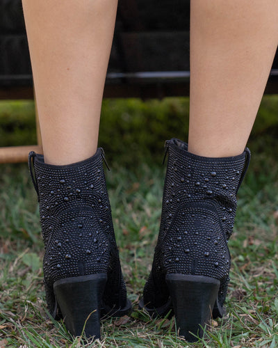 Kady Rhinestone Cowboy Booties - Black