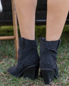 Kady Rhinestone Cowboy Booties - Black