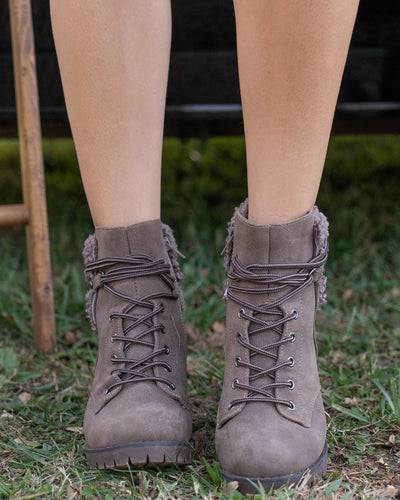 Olivia Lace Up Booties - Dark Taupe