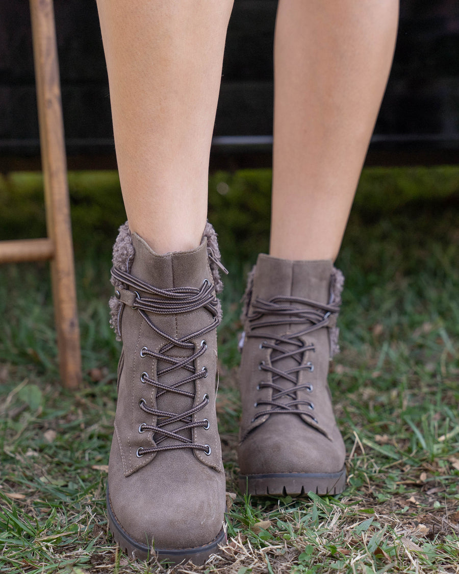 Olivia Lace Up Booties - Dark Taupe