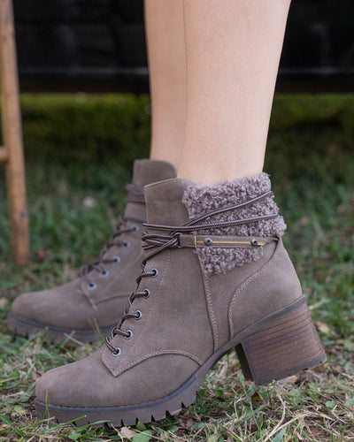 Olivia Lace Up Booties - Dark Taupe