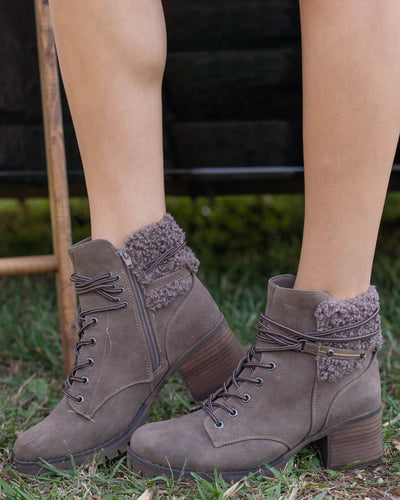 Olivia Lace Up Booties - Dark Taupe