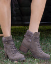 Olivia Lace Up Booties - Dark Taupe