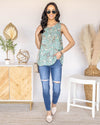 Virginia Paisley Print Tank - Seafoam