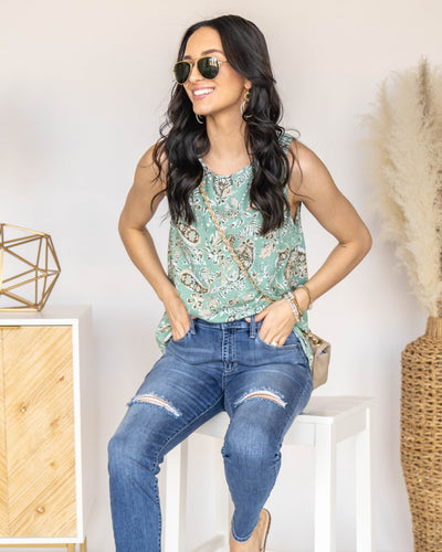 Virginia Paisley Print Tank - Seafoam