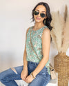 Virginia Paisley Print Tank - Seafoam